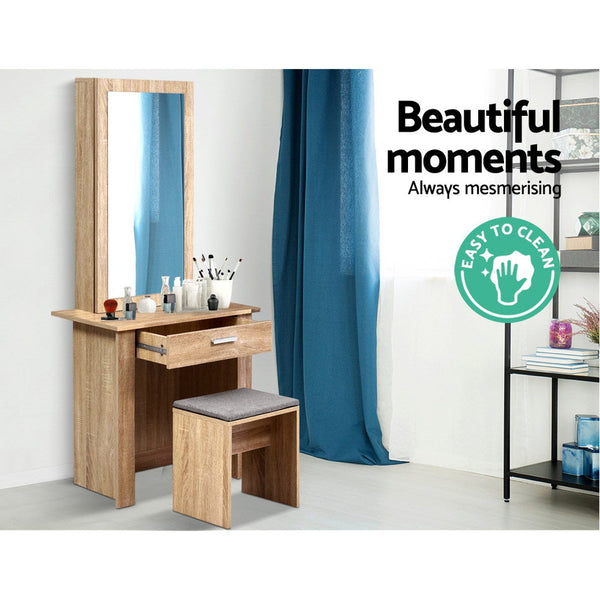Artiss Dressing Table Mirror Stool - Storage Wood Artiss