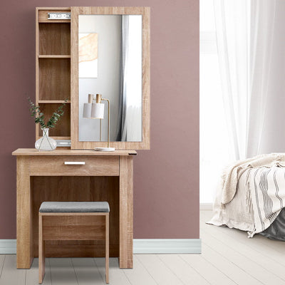 Artiss Dressing Table Mirror Stool - Storage Wood