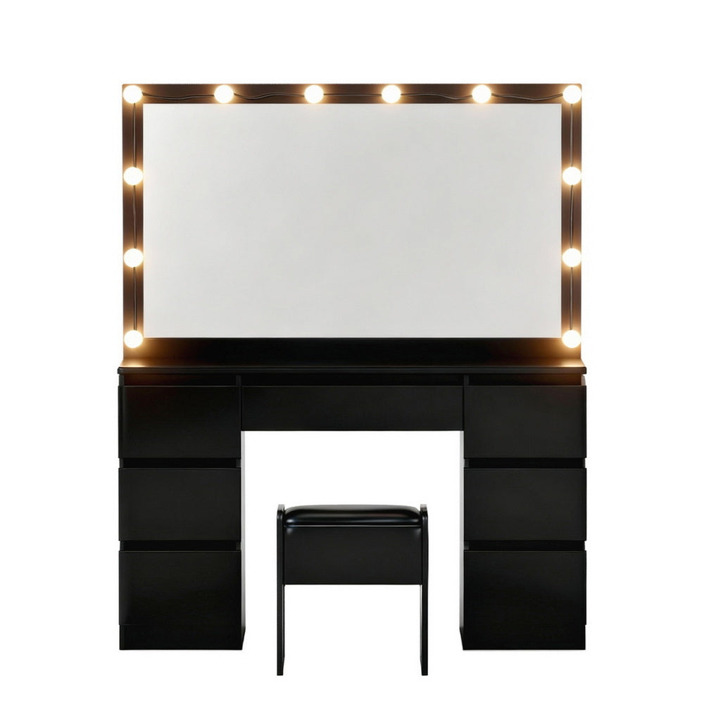 Artiss Dressing Table Vanity Desk Set Stool 12 Led Bulbs Black Artiss