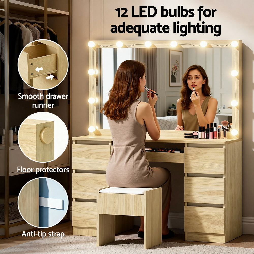 Artiss Dressing Table Vanity Desk Set Stool 12 Led Bulbs Wood Artiss