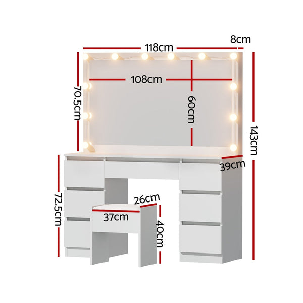 Artiss Dressing Table Vanity Desk Set Stool 12 Led Bulbs White Awezingly