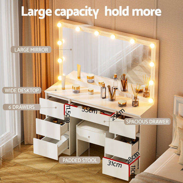 Artiss Dressing Table Vanity Desk Set Stool 12 Led Bulbs White Awezingly