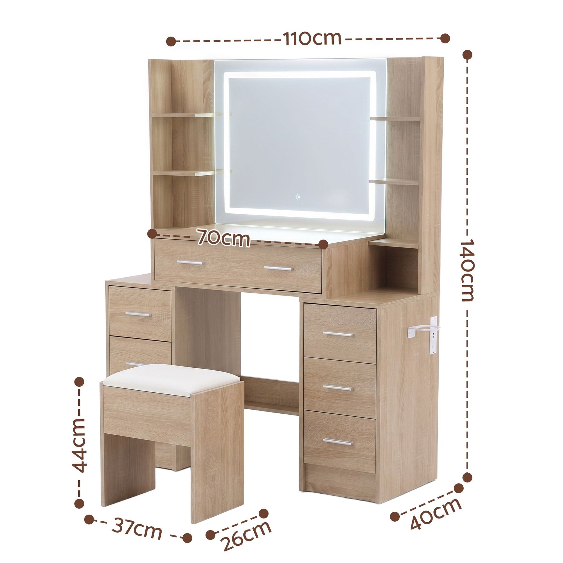 Artiss Dressing Table Vanity Desk Set Stool LED Charging Station Wood Awezingly
