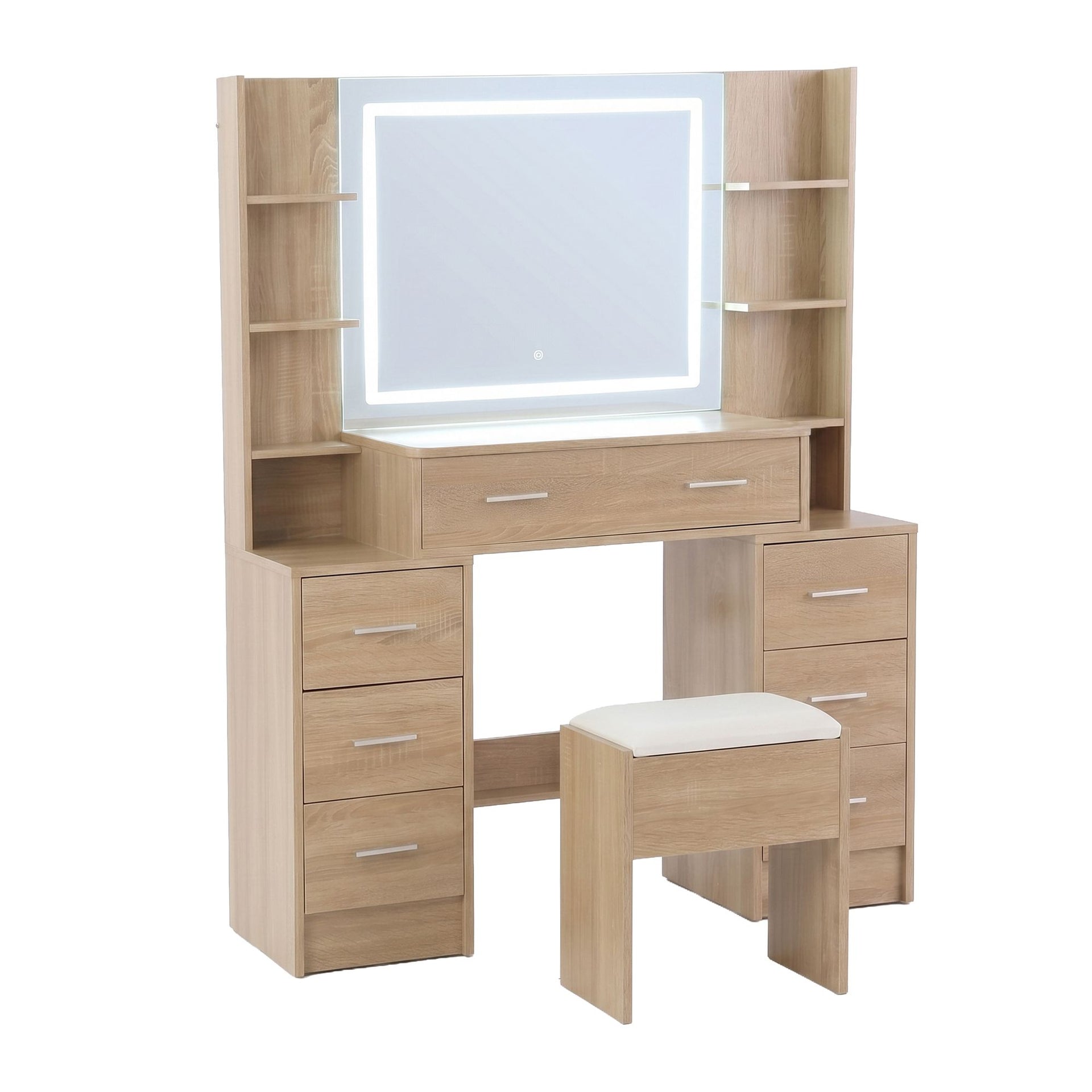 Artiss Dressing Table Vanity Desk Set Stool LED Charging Station Wood Awezingly