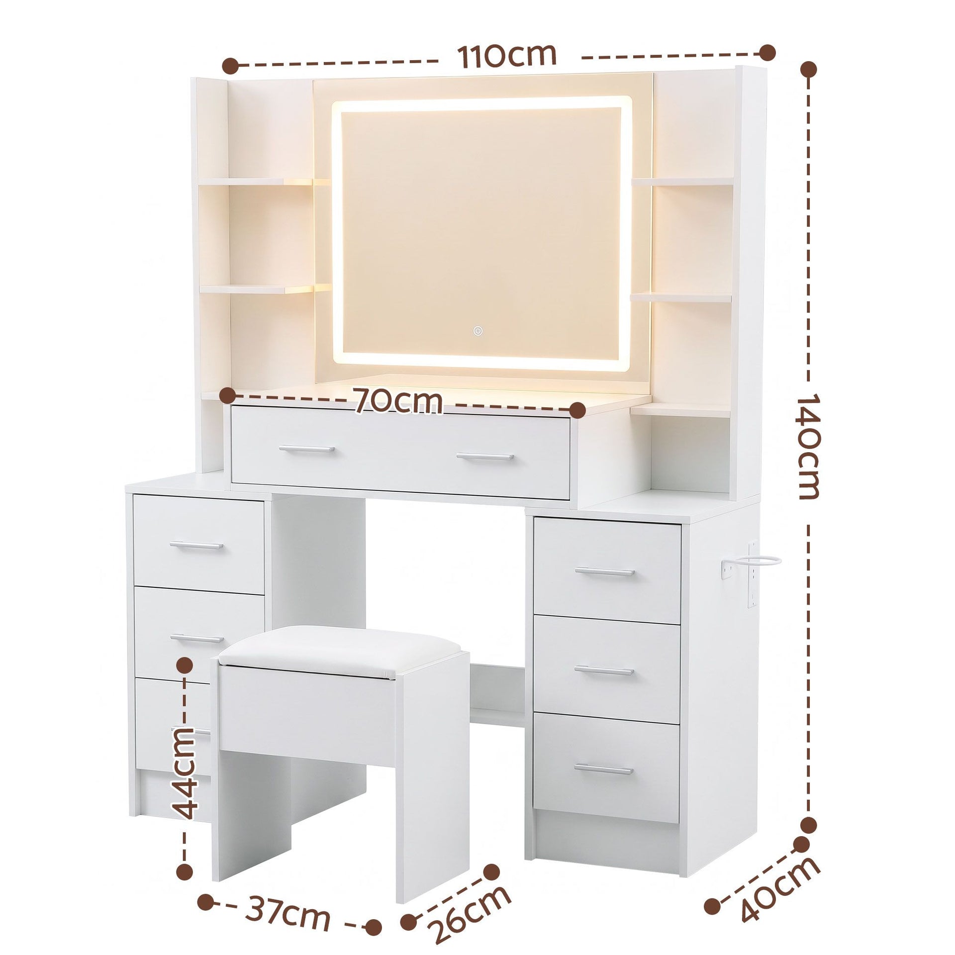 Artiss Dressing Table Vanity Desk Set Stool LED Charging Station White Awezingly