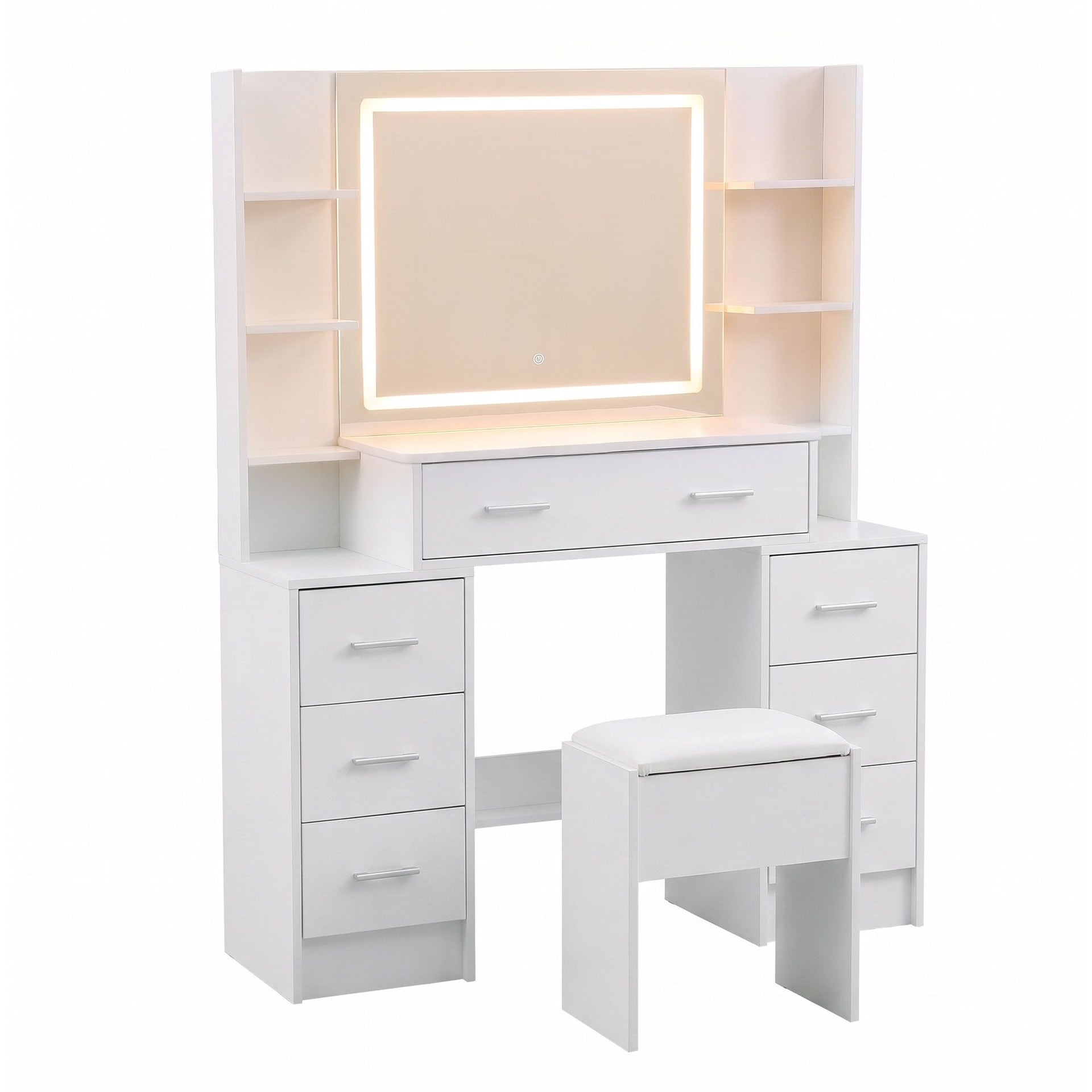 Artiss Dressing Table Vanity Desk Set Stool LED Charging Station White Awezingly