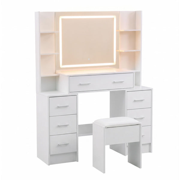 Artiss Dressing Table Vanity Desk Set Stool LED Charging Station White Awezingly