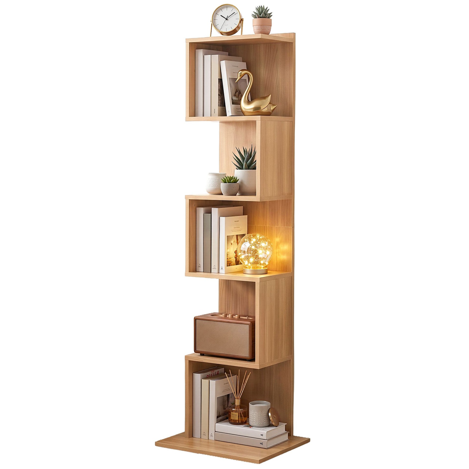 Artiss 5 Tiers Bookshelf S-shaped Bookcase Oak Awezingly