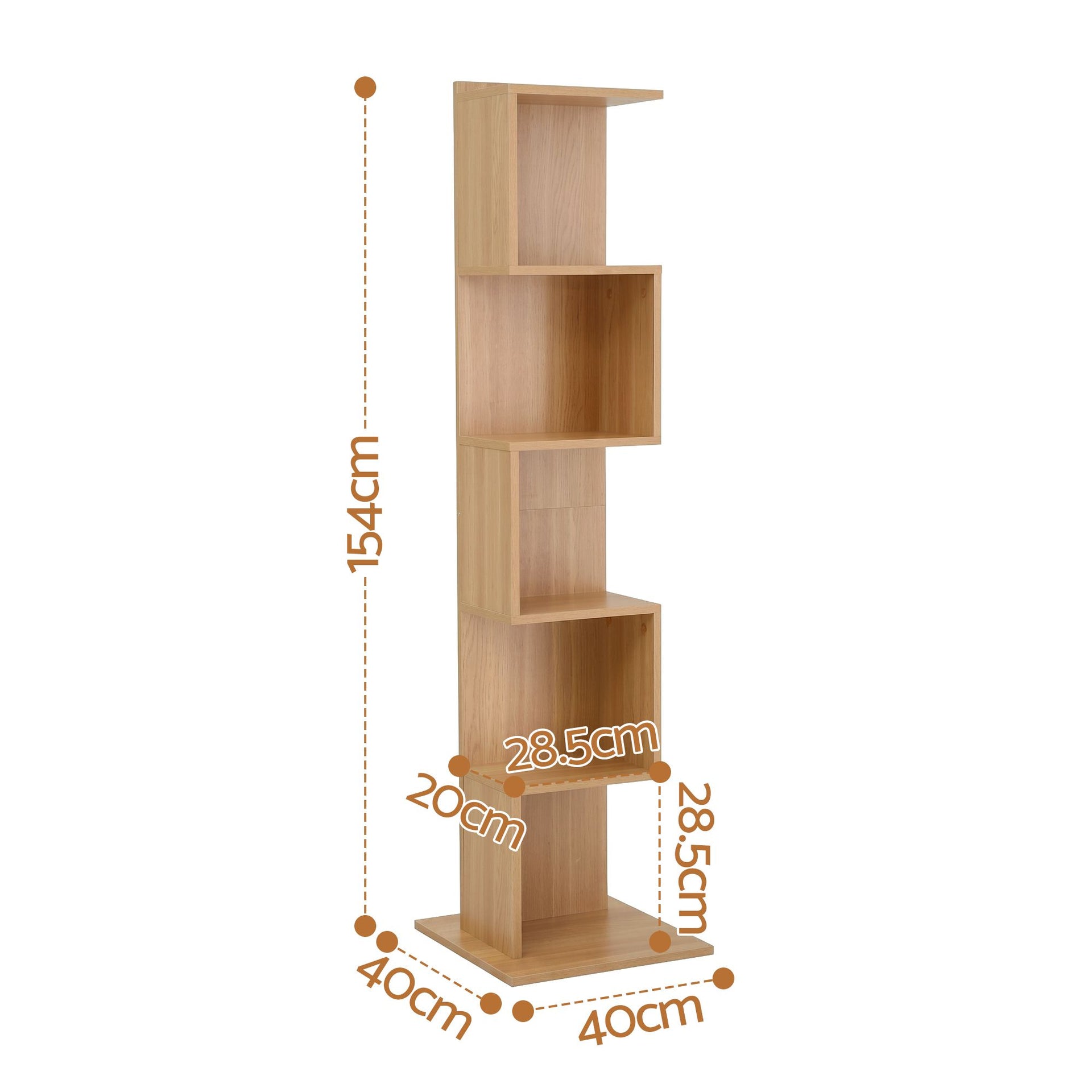 Artiss 5 Tiers Bookshelf S-shaped Bookcase Oak Awezingly