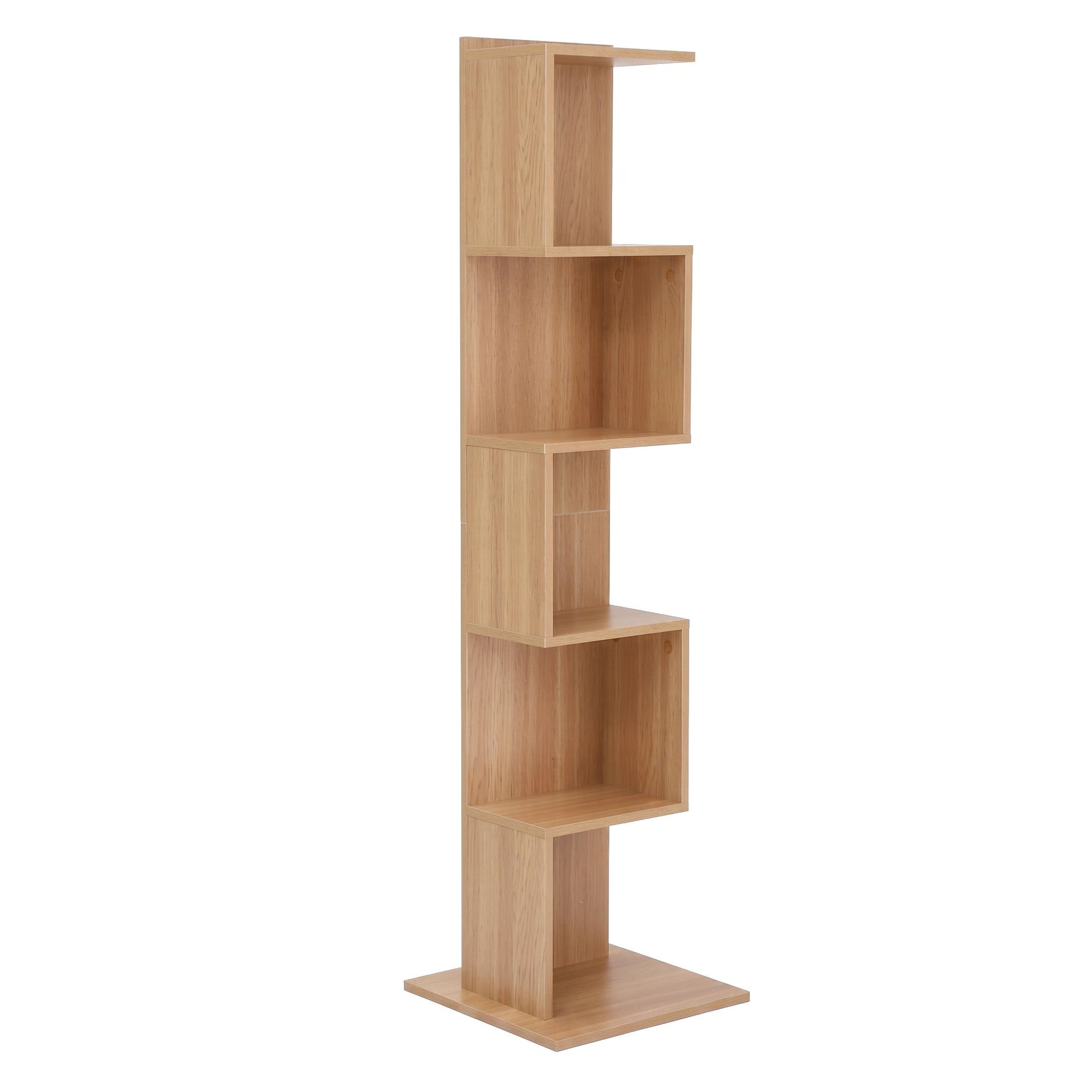 Artiss 5 Tiers Bookshelf S-shaped Bookcase Oak Awezingly