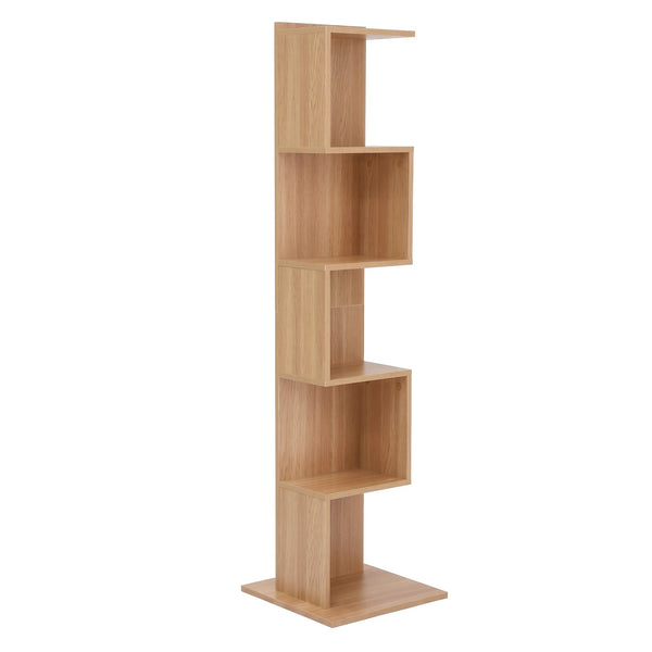 Artiss 5 Tiers Bookshelf S-shaped Bookcase Oak Awezingly