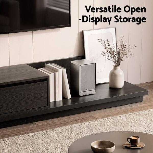 Artiss Extendable TV Unit 200CM 3 Storage Drawers Dark Walnut & Black Awezingly