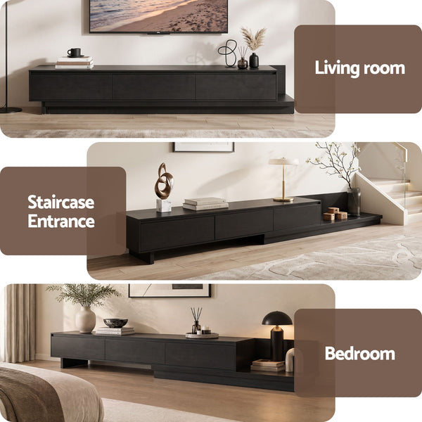 Artiss Extendable TV Unit 200CM 3 Storage Drawers Dark Walnut & Black Awezingly