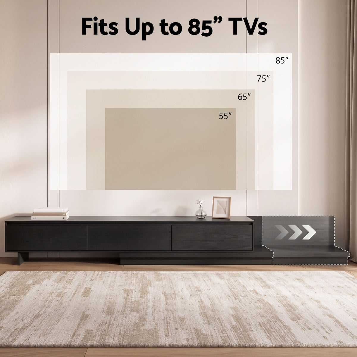 Artiss Extendable TV Unit 200CM 3 Storage Drawers Dark Walnut & Black Awezingly