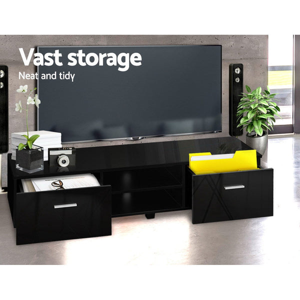 Artiss 140cm High Gloss TV Cabinet Stand Entertainment Unit Storage Shelf Black Artiss