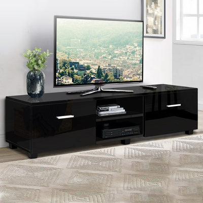 Artiss 140cm High Gloss TV Cabinet Stand Entertainment Unit Storage Shelf Black