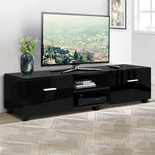 Artiss 140cm High Gloss TV Cabinet Stand Entertainment Unit Storage Shelf Black Artiss
