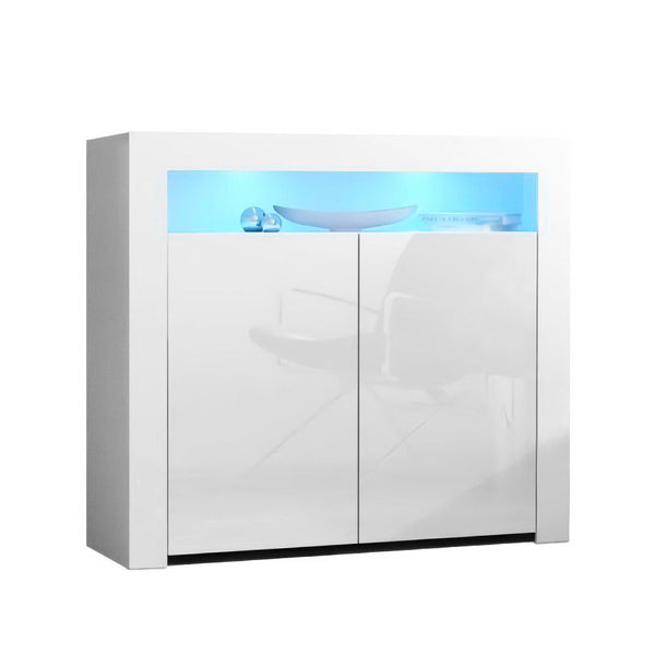 Artiss Buffet Sideboard Cabinet LED High Gloss Storage Cupboard 2 Doors White Artiss