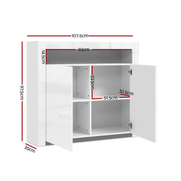 Artiss Buffet Sideboard Cabinet LED High Gloss Storage Cupboard 2 Doors White Artiss