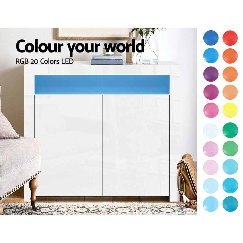 Artiss Buffet Sideboard Cabinet LED High Gloss Storage Cupboard 2 Doors White Artiss