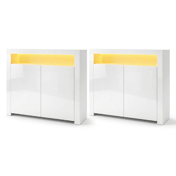 Artiss 2x Buffet Sideboard Cabinet LED Cupboard High-Gloss Storage Pantry ARNO Awezingly