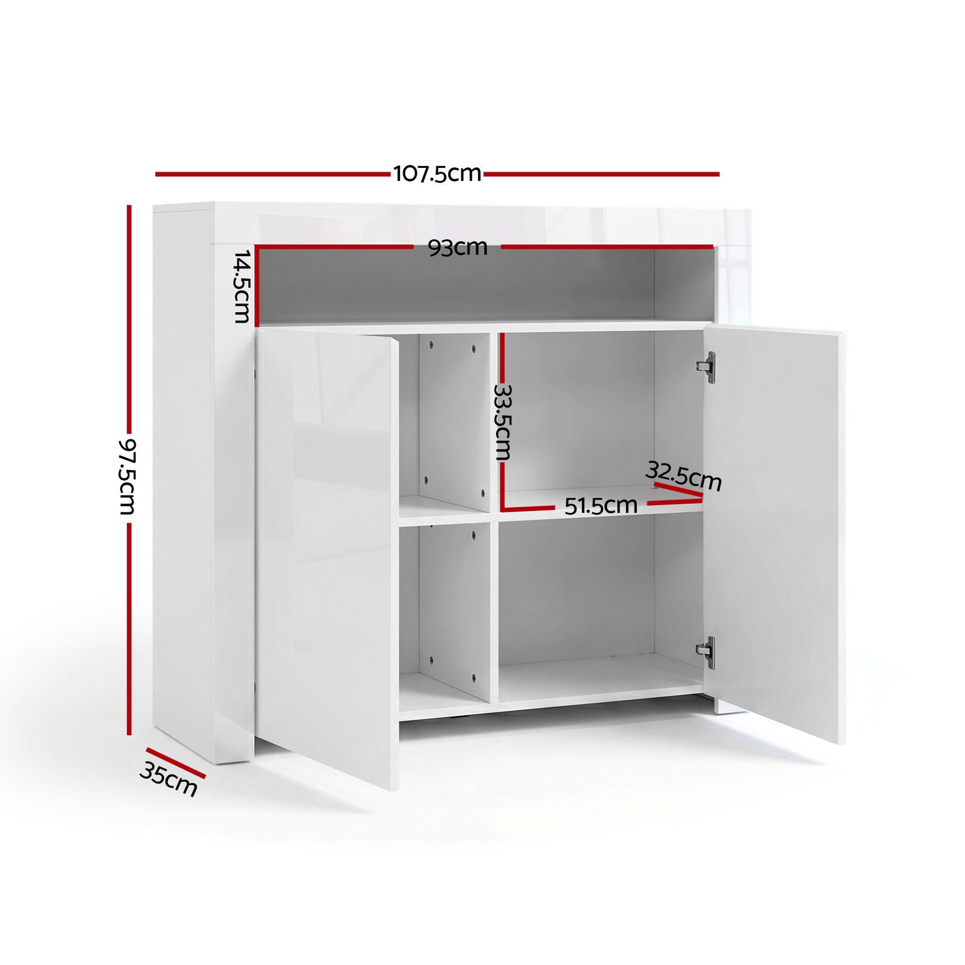Artiss 2x Buffet Sideboard Cabinet LED Cupboard High-Gloss Storage Pantry ARNO Awezingly