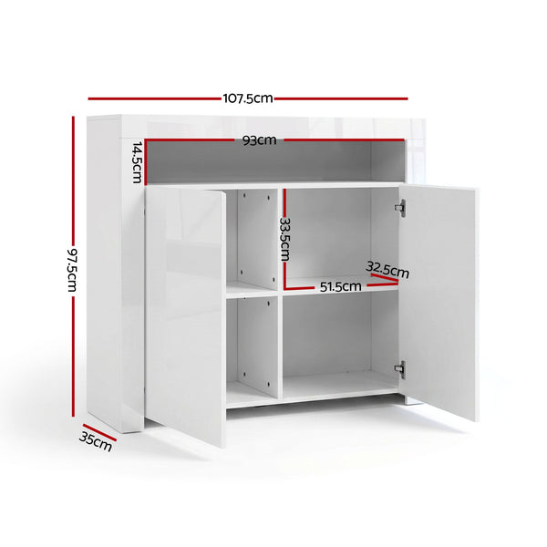 Artiss 2x Buffet Sideboard Cabinet LED Cupboard High-Gloss Storage Pantry ARNO Awezingly