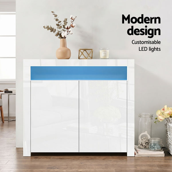 Artiss 2x Buffet Sideboard Cabinet LED Cupboard High-Gloss Storage Pantry ARNO Awezingly