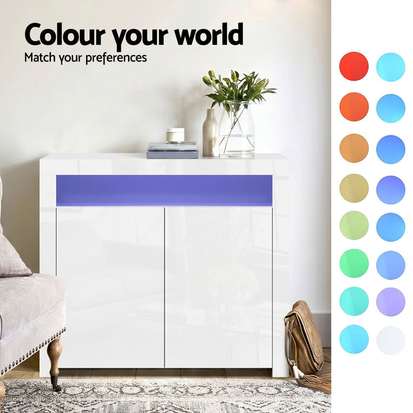 Artiss 2x Buffet Sideboard Cabinet LED Cupboard High-Gloss Storage Pantry ARNO Awezingly