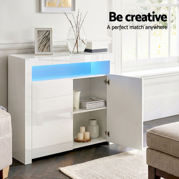 Artiss 2x Buffet Sideboard Cabinet LED Cupboard High-Gloss Storage Pantry ARNO Awezingly