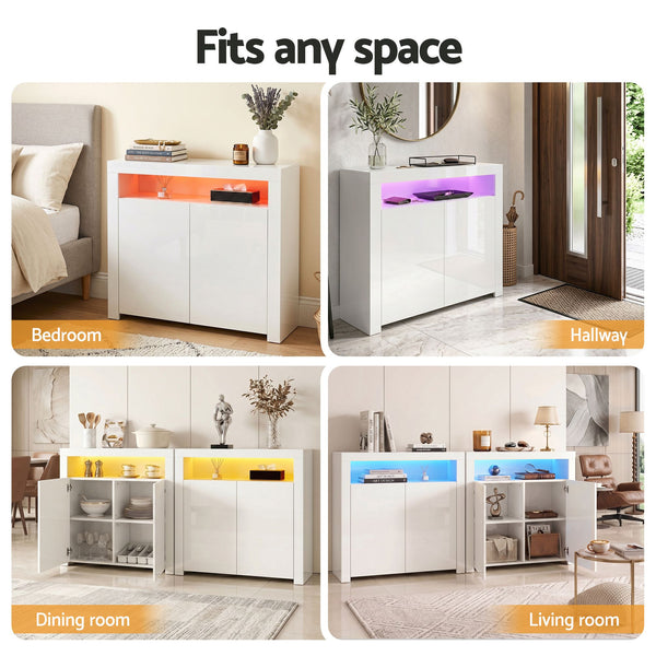 Artiss 2x Buffet Sideboard Cabinet LED Cupboard High-Gloss Storage Pantry ARNO Awezingly