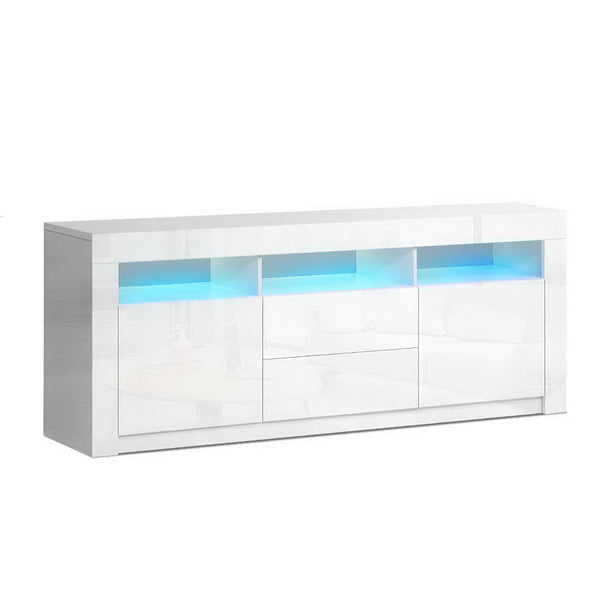 Artiss TV Cabinet Entertainment Unit Stand RGB LED Gloss Drawers 160cm White Artiss