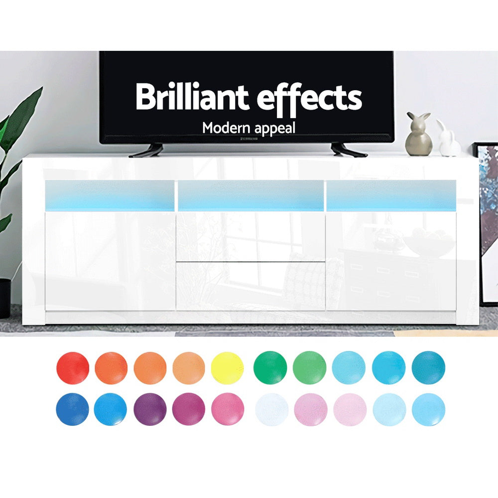 Artiss TV Cabinet Entertainment Unit Stand RGB LED Gloss Drawers 160cm White Artiss