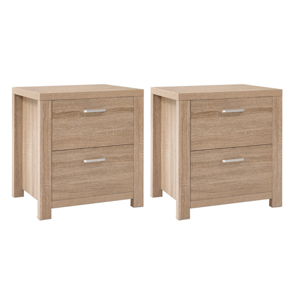 Artiss 2x Bedside Table 2 Drawers - MAXI Pine Artiss