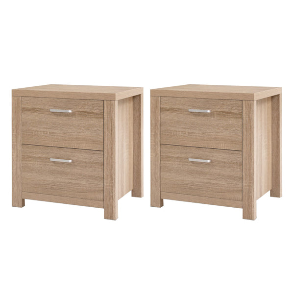 Artiss 2x Bedside Table 2 Drawers - MAXI Pine Artiss