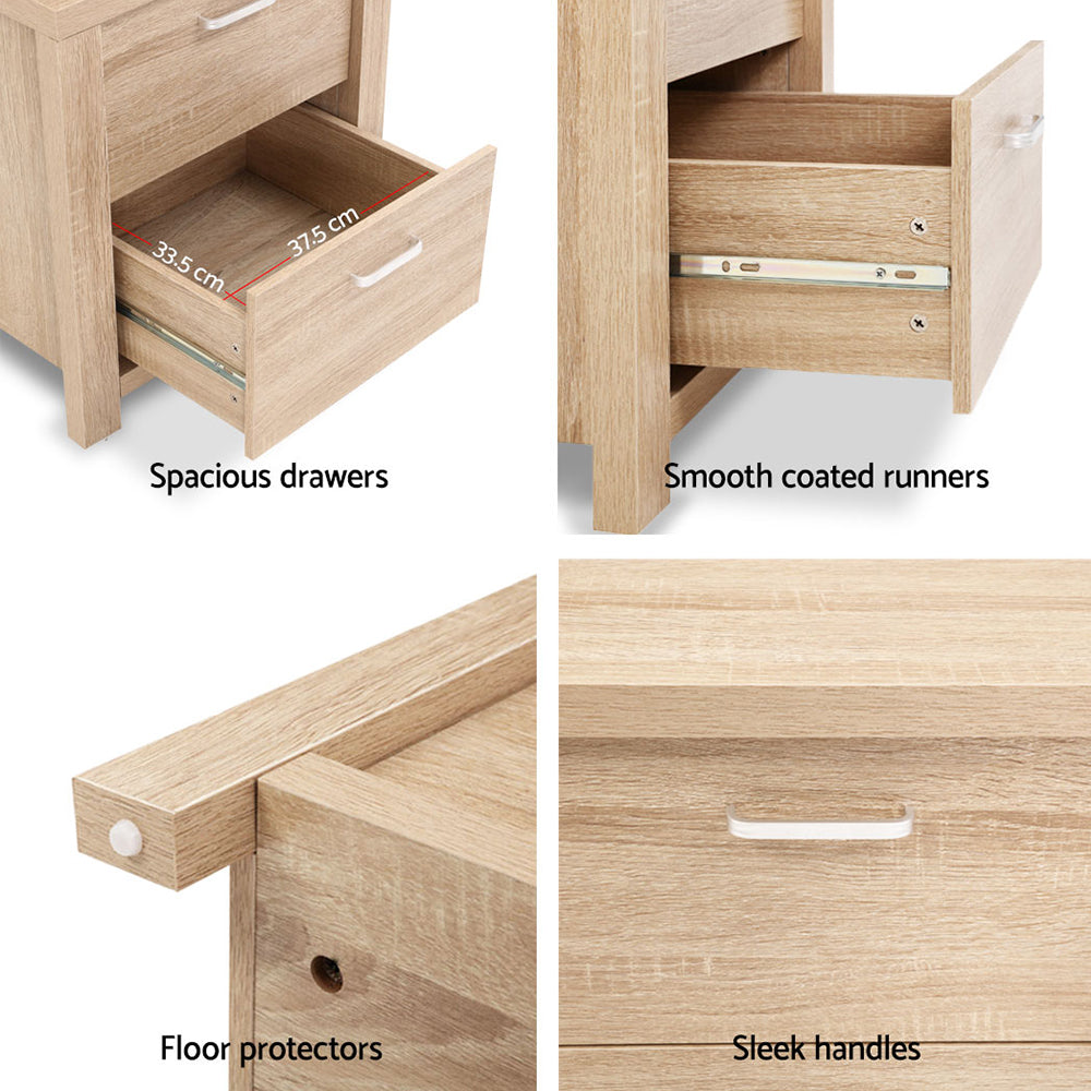 Artiss 2x Bedside Table 2 Drawers - MAXI Pine Artiss