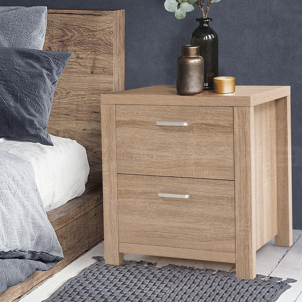 Artiss 2x Bedside Table 2 Drawers - MAXI Pine Artiss