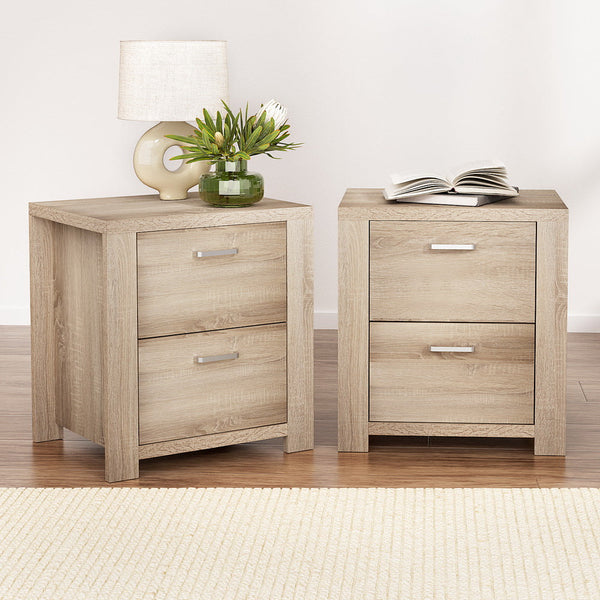 Artiss 2x Bedside Table 2 Drawers - MAXI Pine Artiss