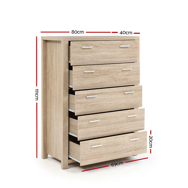 Artiss 5 Chest of Drawers Tallboy Dresser Table Bedroom Storage Cabinet Artiss