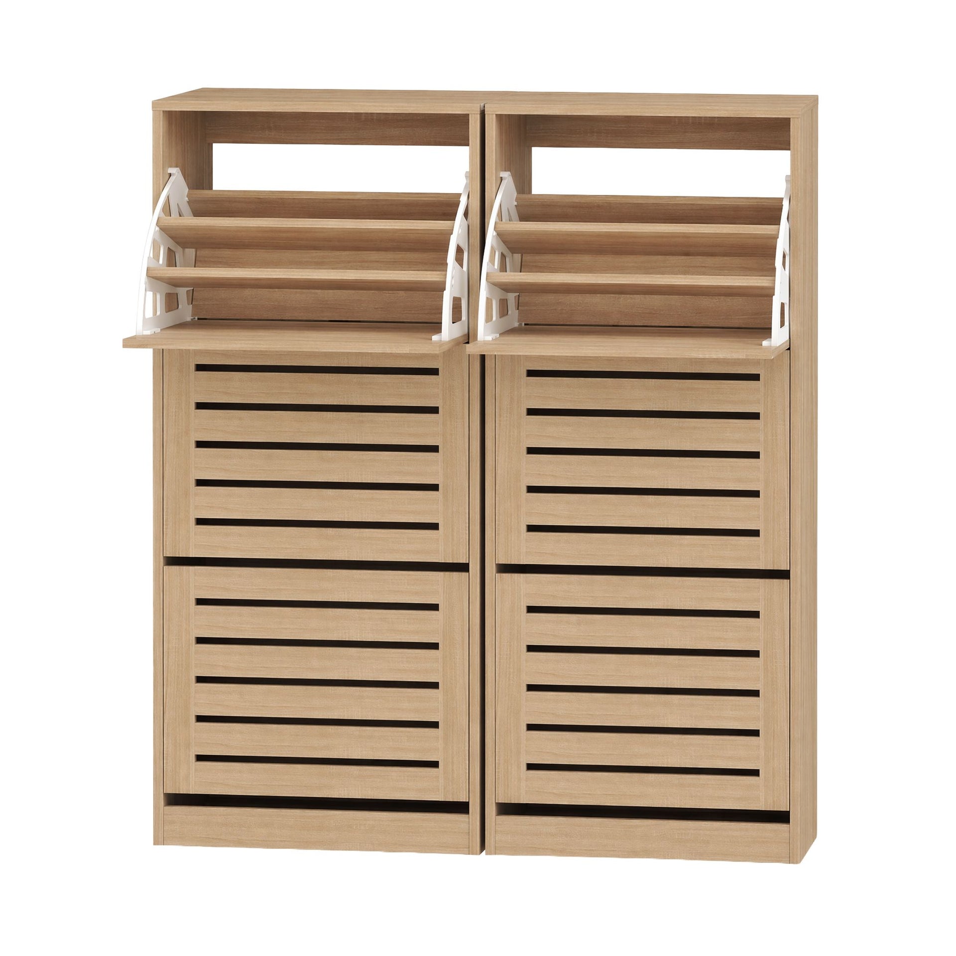 Artiss 2x Shoe Cabinet Storage Organiser 3 Flip Drawer Pine Awezingly