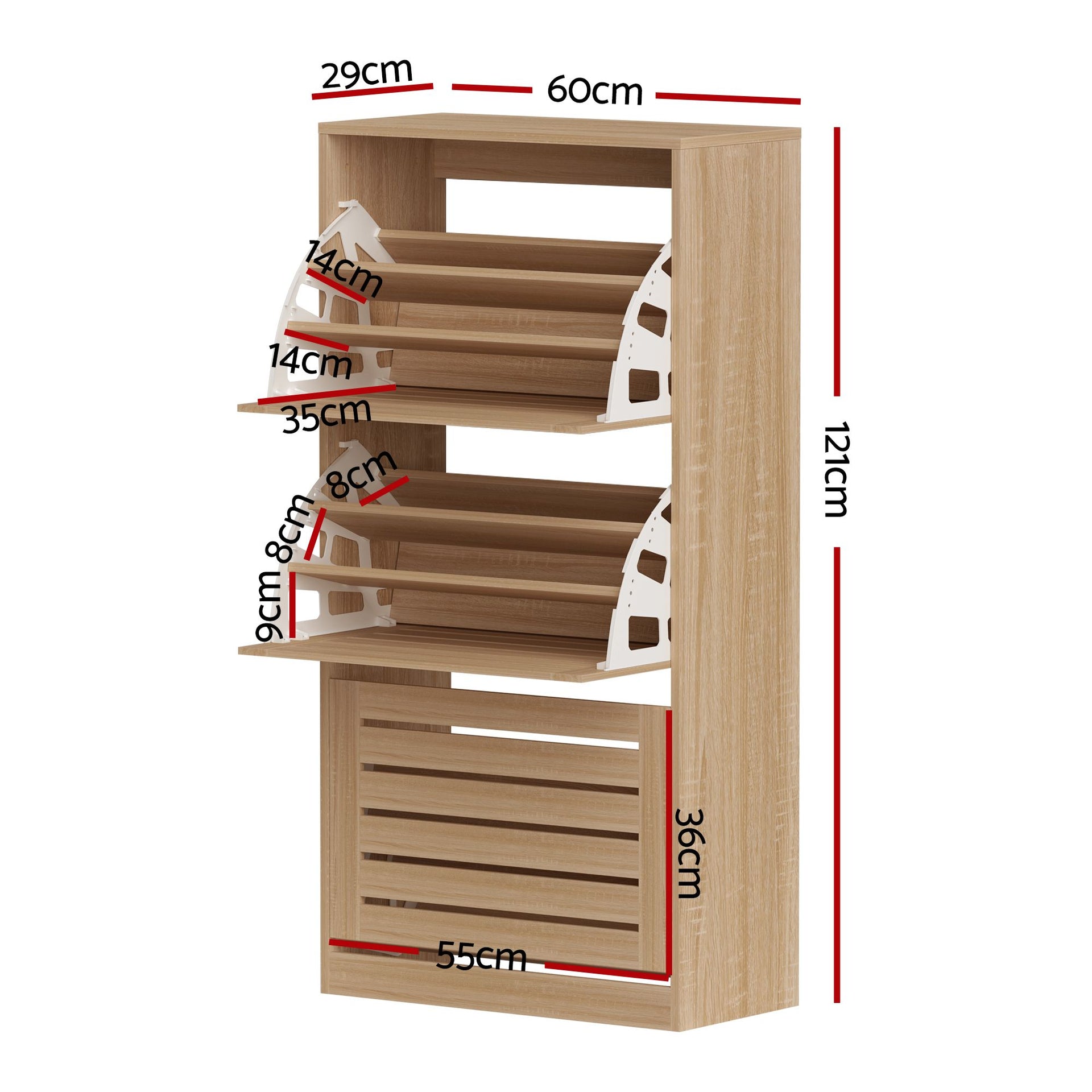 Artiss 2x Shoe Cabinet Storage Organiser 3 Flip Drawer Pine Awezingly