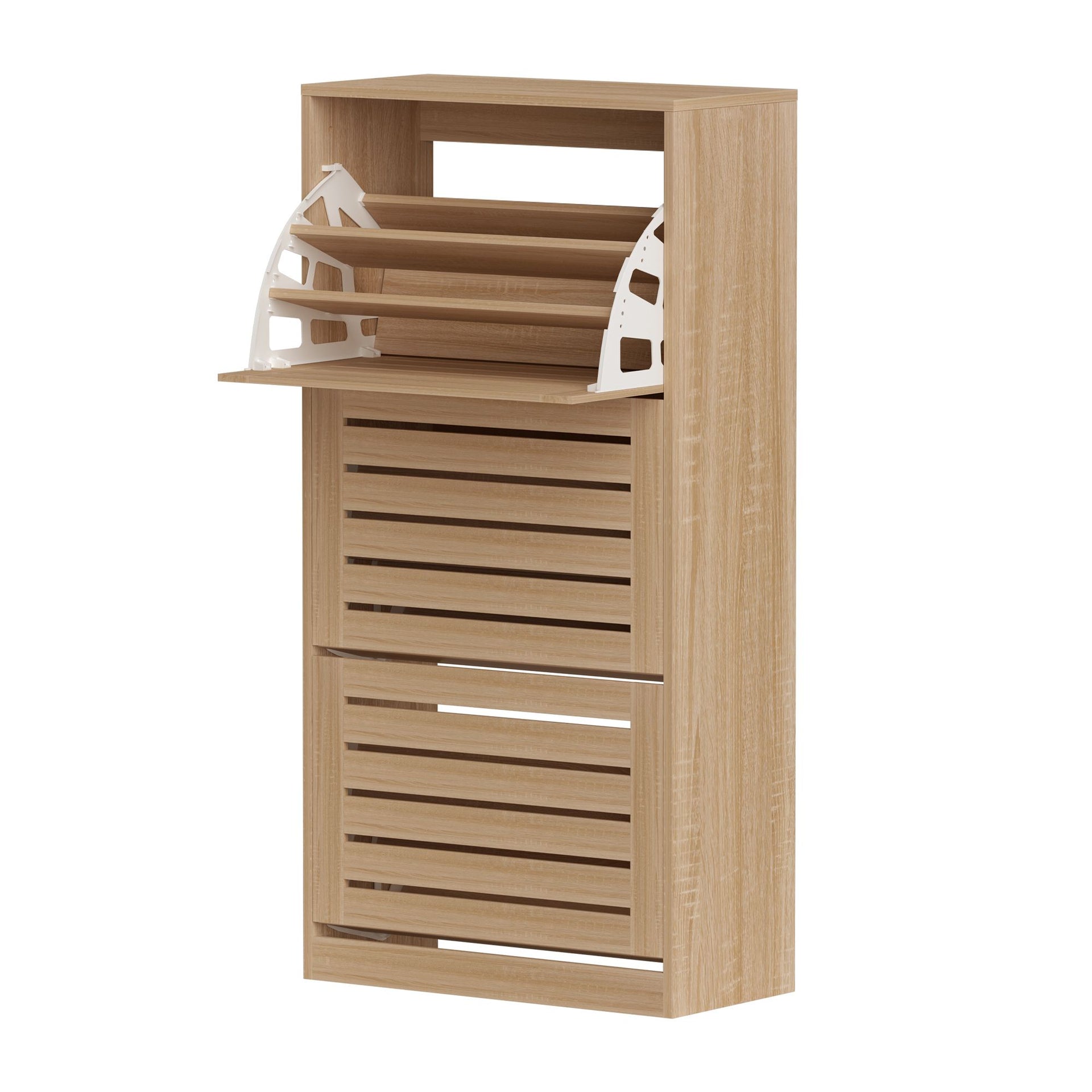 Artiss 2x Shoe Cabinet Storage Organiser 3 Flip Drawer Pine Awezingly