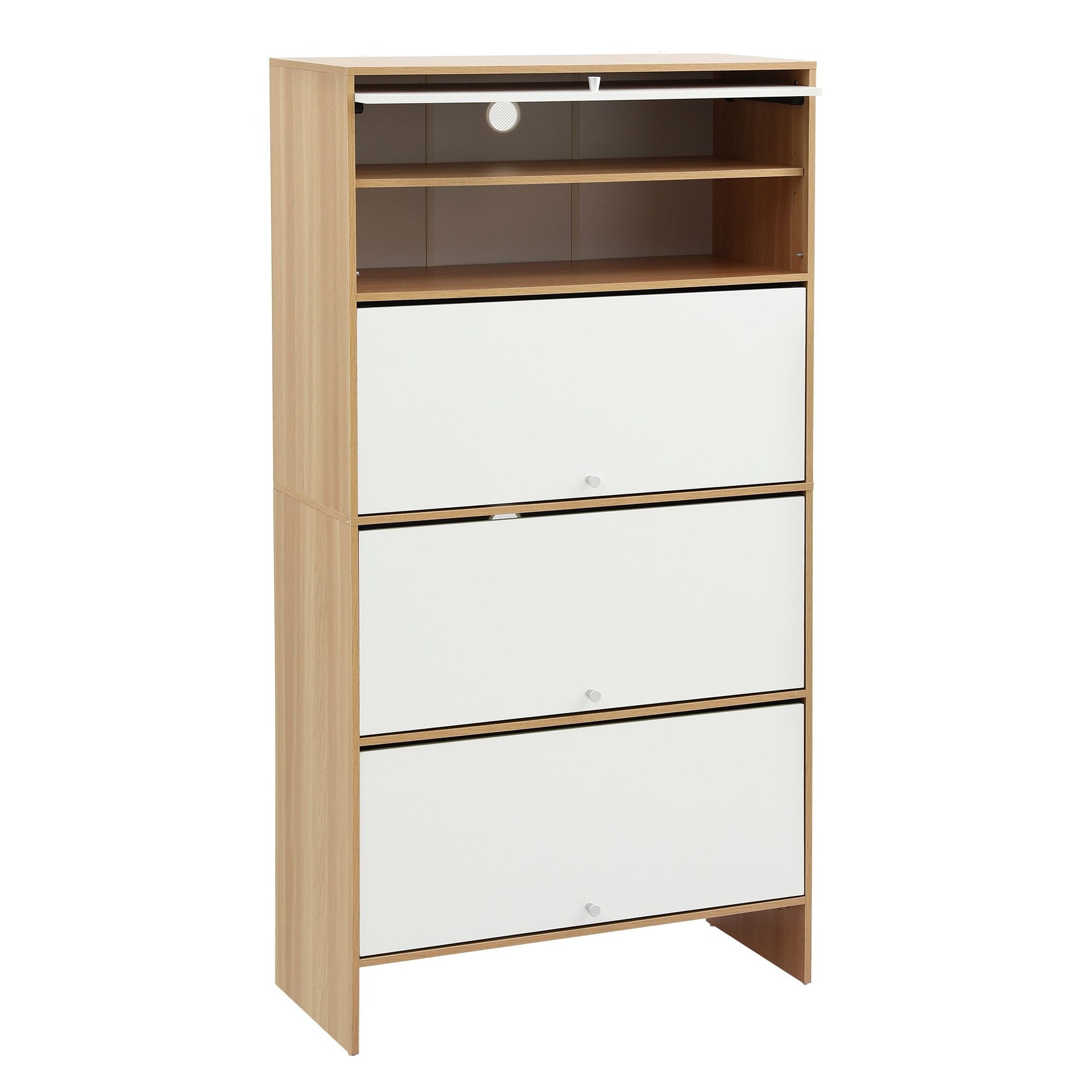 Artiss Narrow Shoe Cabinet Adjustable Shelves Flip-up Door White & Pine Awezingly