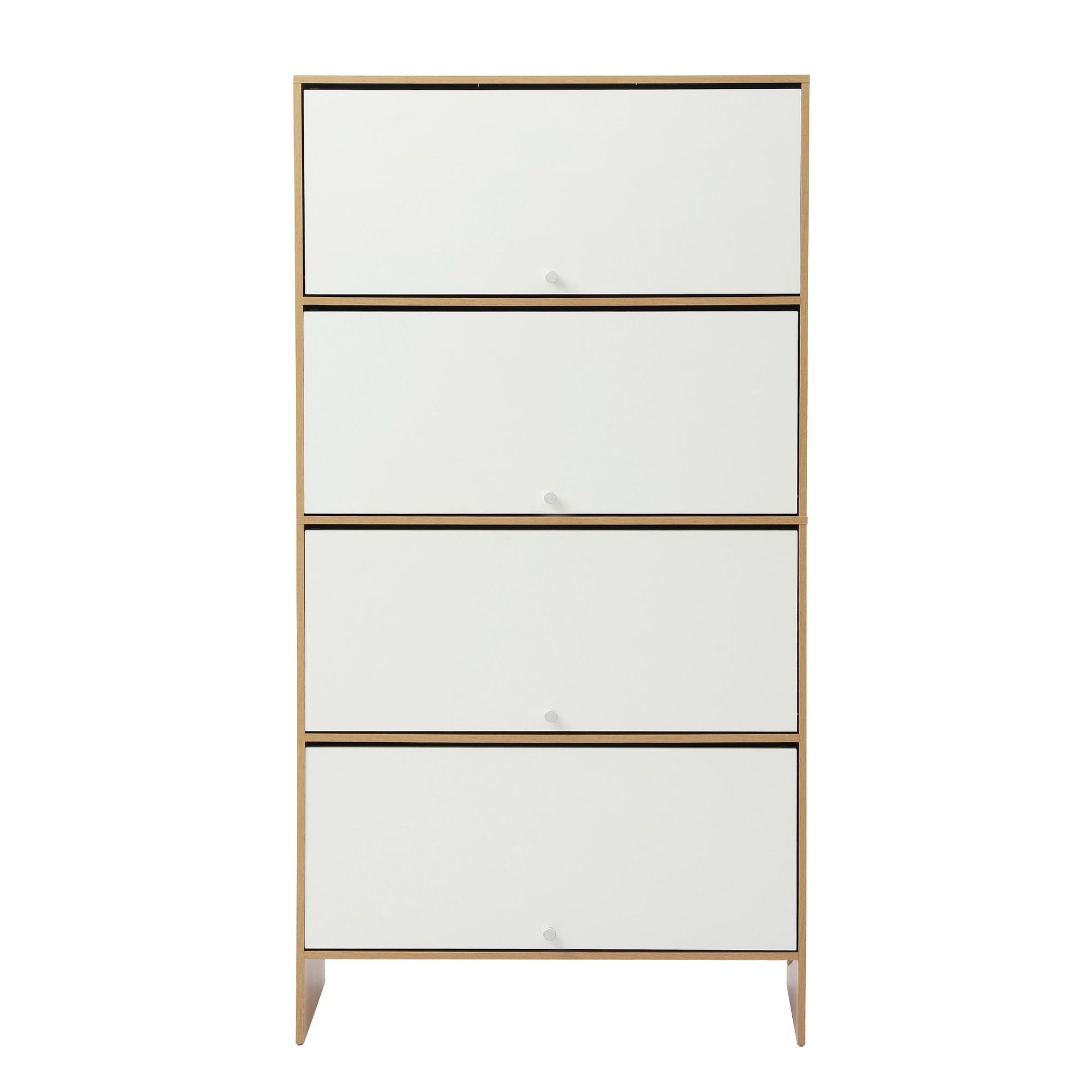 Artiss Narrow Shoe Cabinet Adjustable Shelves Flip-up Door White & Pine Awezingly