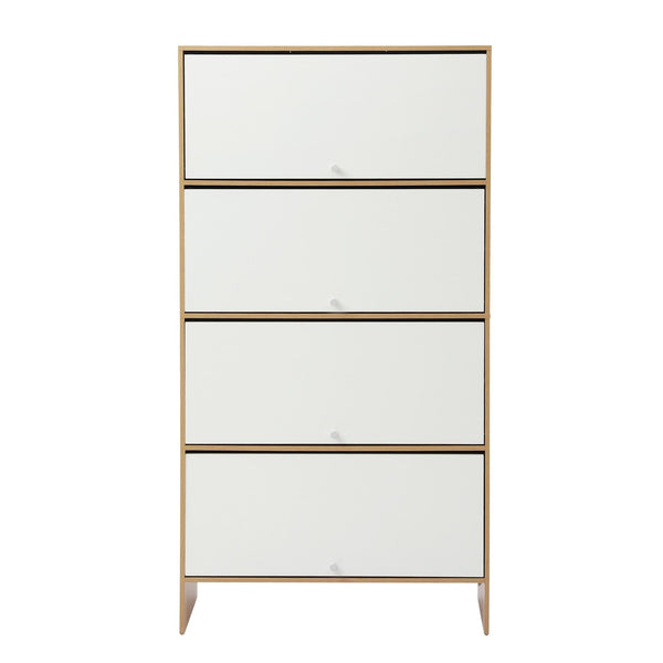 Artiss Narrow Shoe Cabinet Adjustable Shelves Flip-up Door White & Pine Awezingly