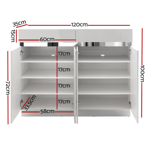 Artiss 120cm Shoe Cabinet Shoes Storage Rack High Gloss Cupboard White Drawers Artiss