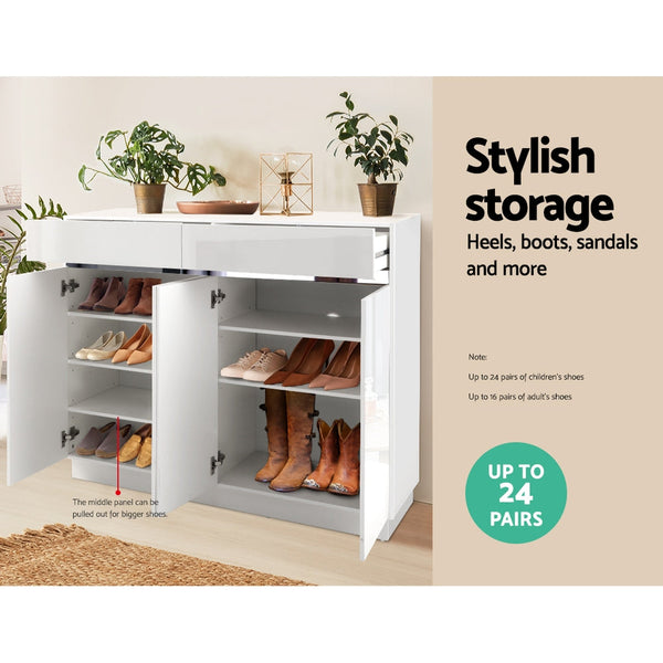 Artiss 120cm Shoe Cabinet Shoes Storage Rack High Gloss Cupboard White Drawers Artiss