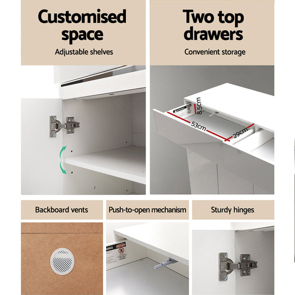 Artiss 120cm Shoe Cabinet Shoes Storage Rack High Gloss Cupboard White Drawers Artiss