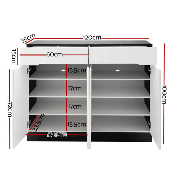Artiss 120cm Shoe Cabinet Shoes Storage Rack High Gloss Cupboard Shelf Drawers Artiss