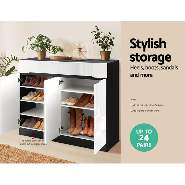 Artiss 120cm Shoe Cabinet Shoes Storage Rack High Gloss Cupboard Shelf Drawers Artiss